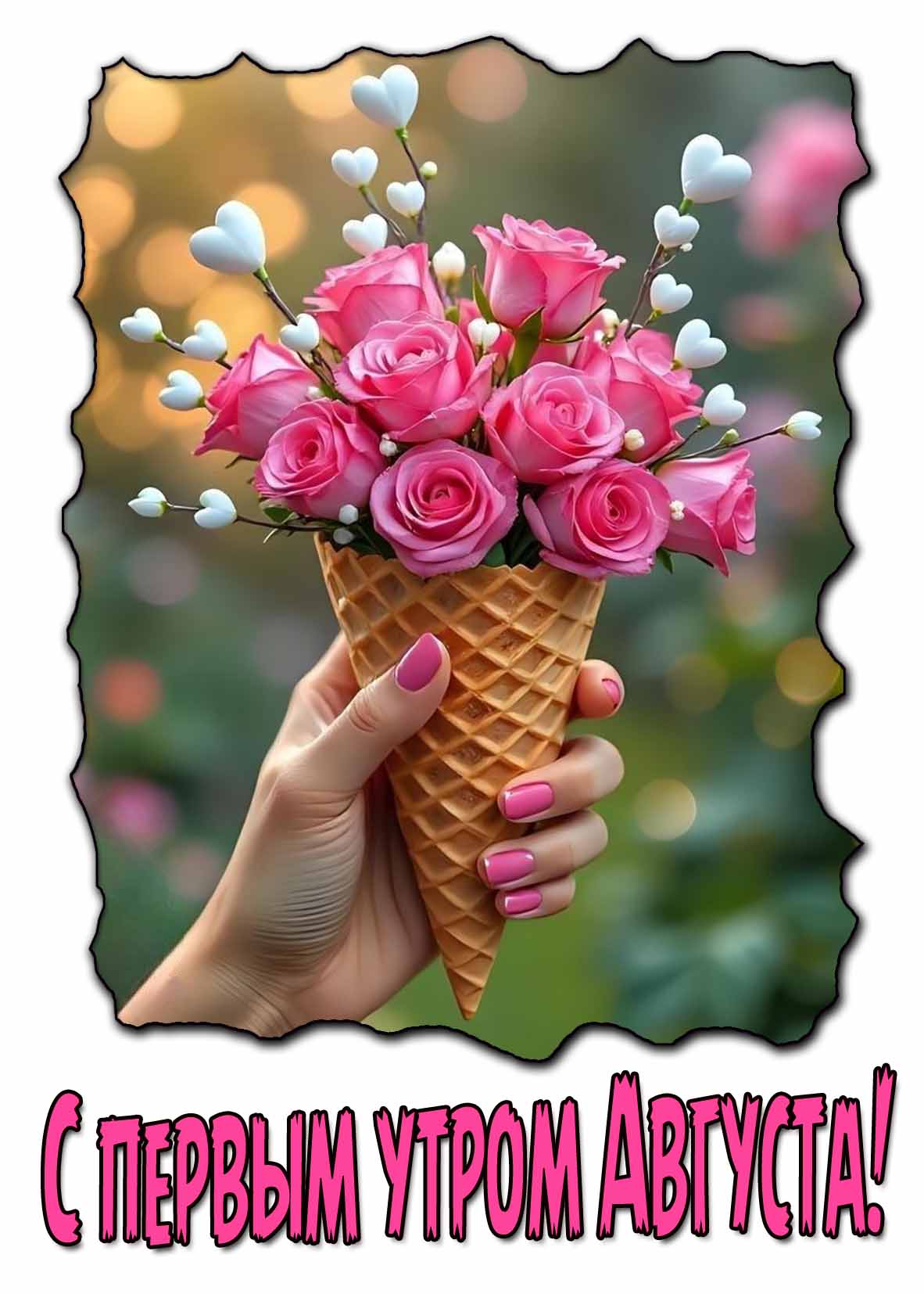 Открытка с первым утром августа с розами