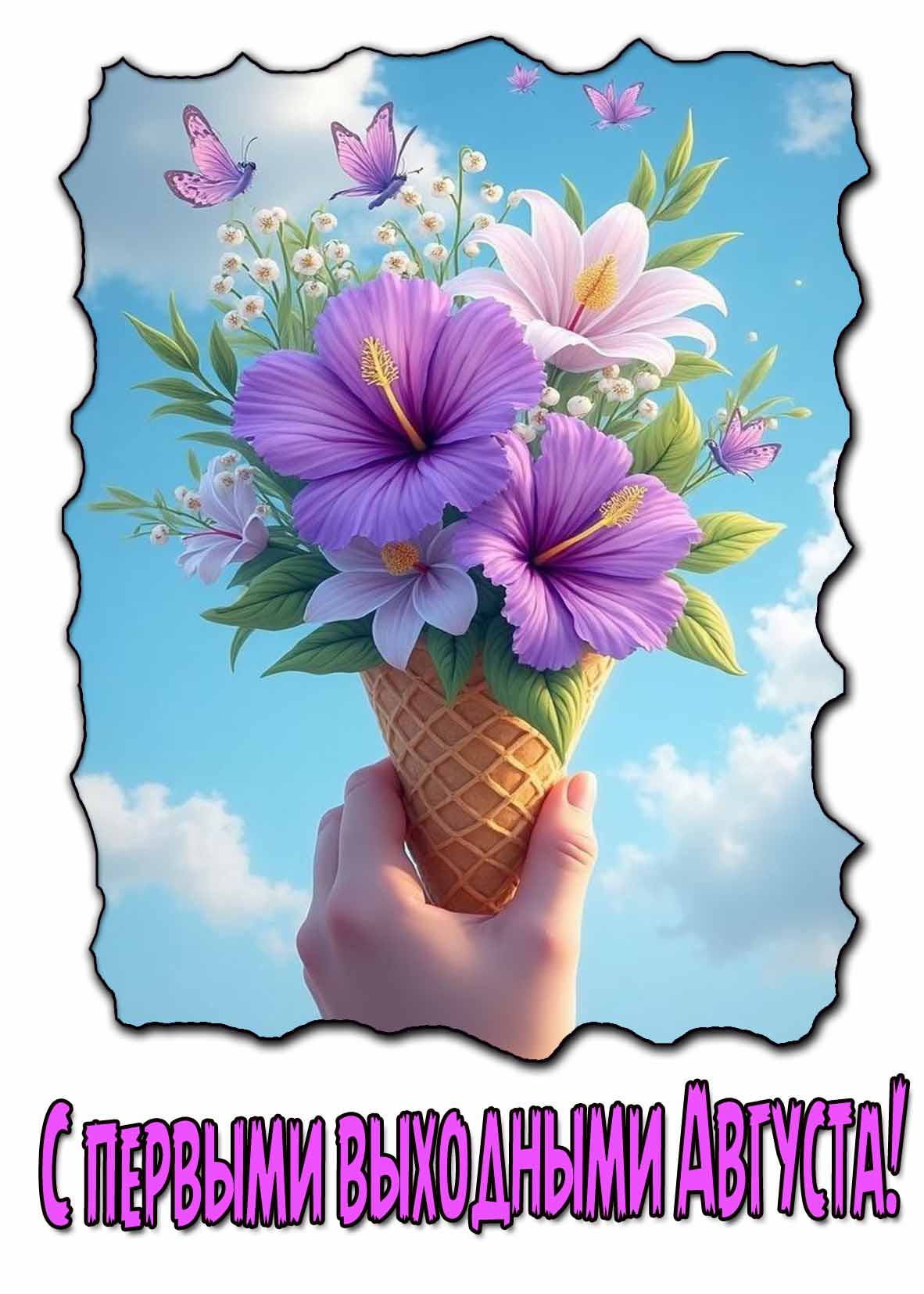 Красивая открытка с первыми выходными Августа