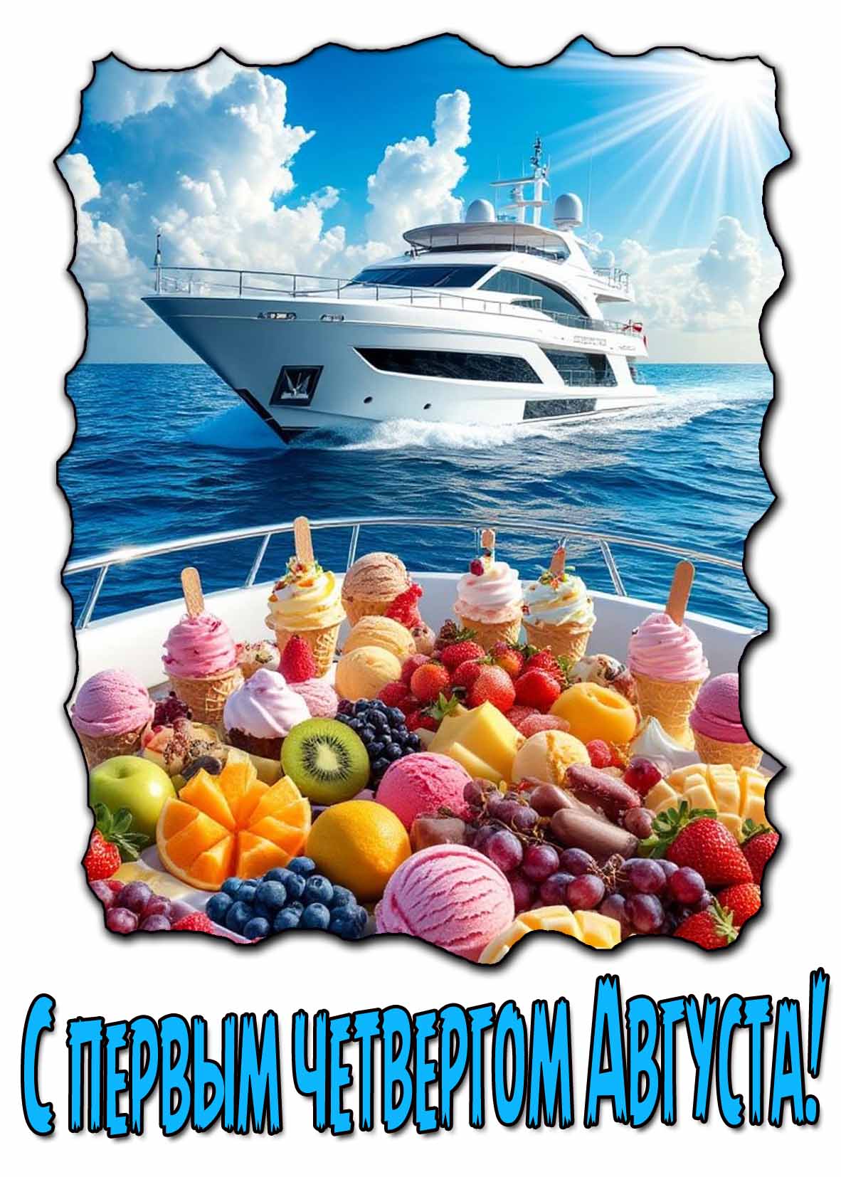 С первым четвергом Августа! - красивая открытка