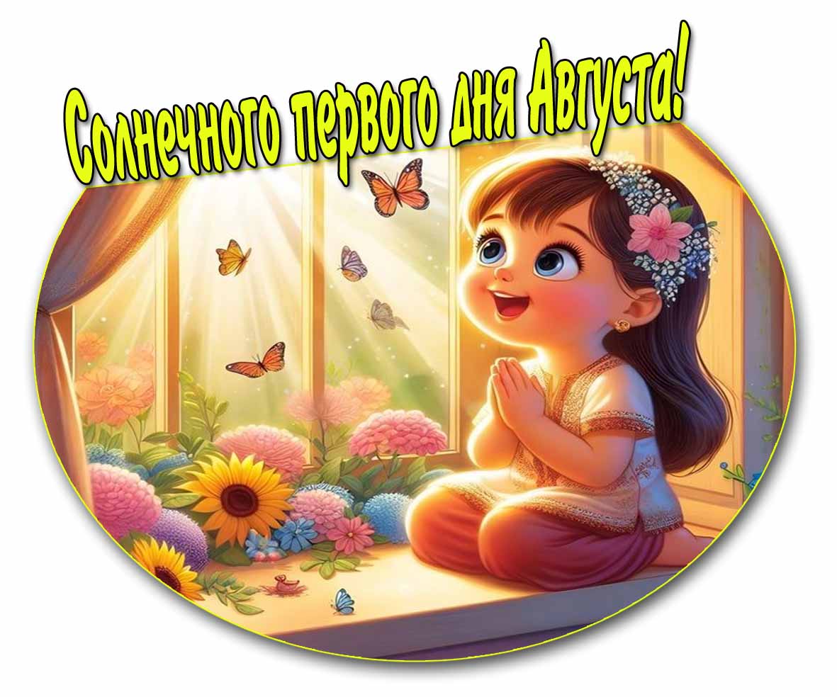 Солнечного первого дня Августа! - открытка для детей