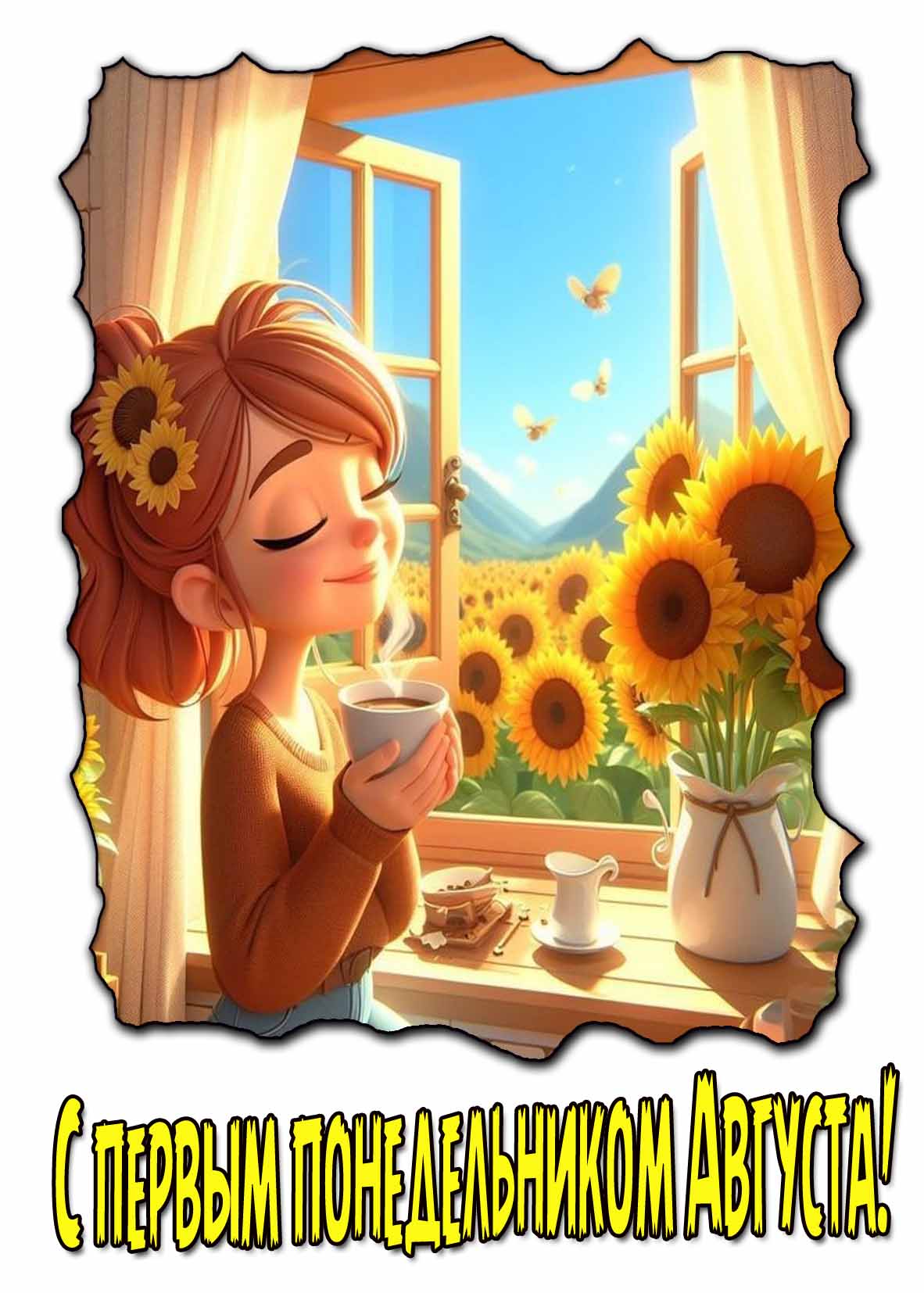 Открытка с первым понедельником Августа