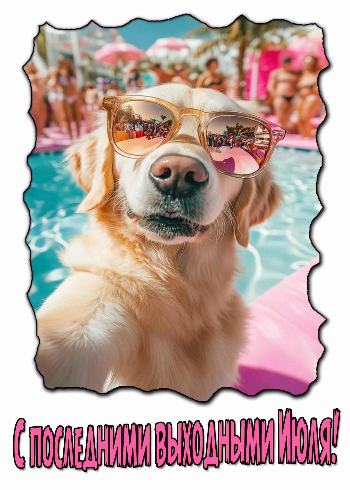 С последними выходными Июля! - креативная открытка с собакой