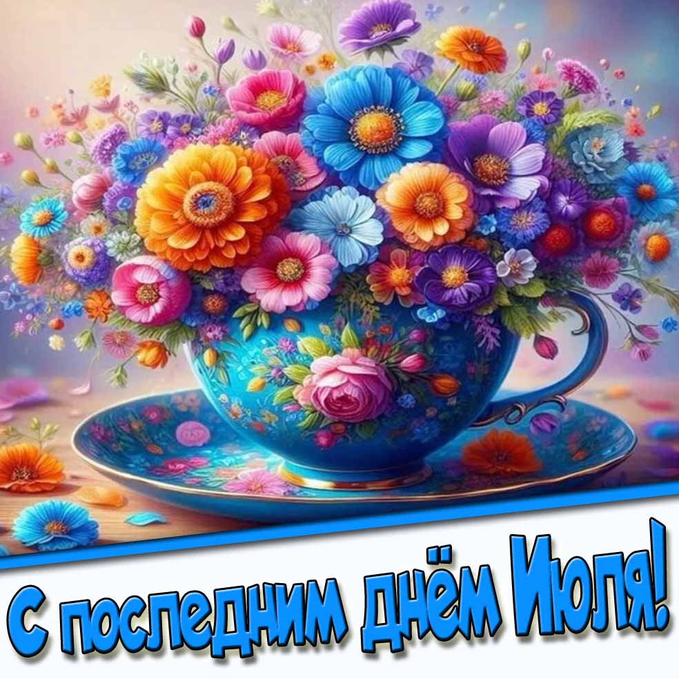 С последним днём Июля! - открытка с цветами