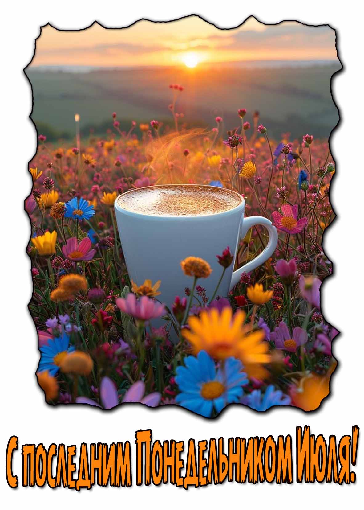 С последним Понедельником Июля! - открытка с кофе