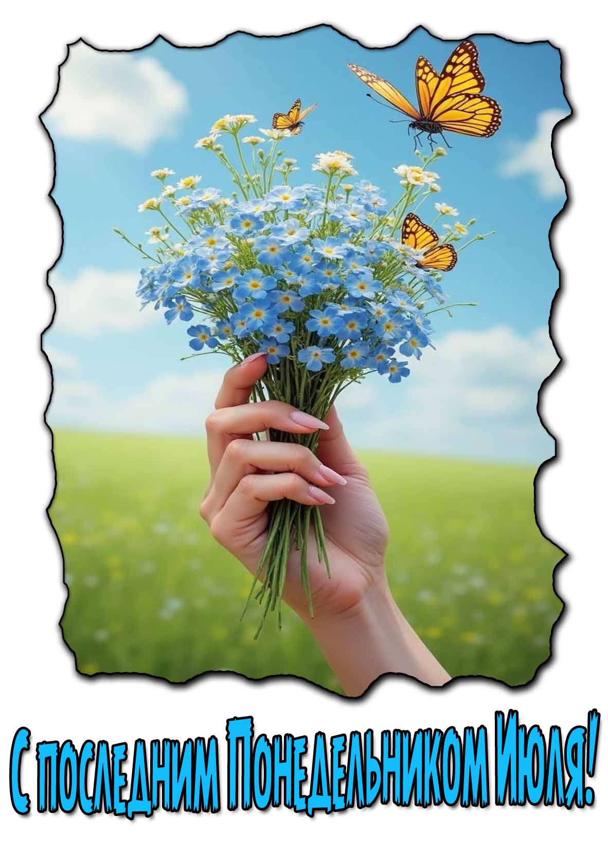 Открытка с последним Понедельником Июля с цветами