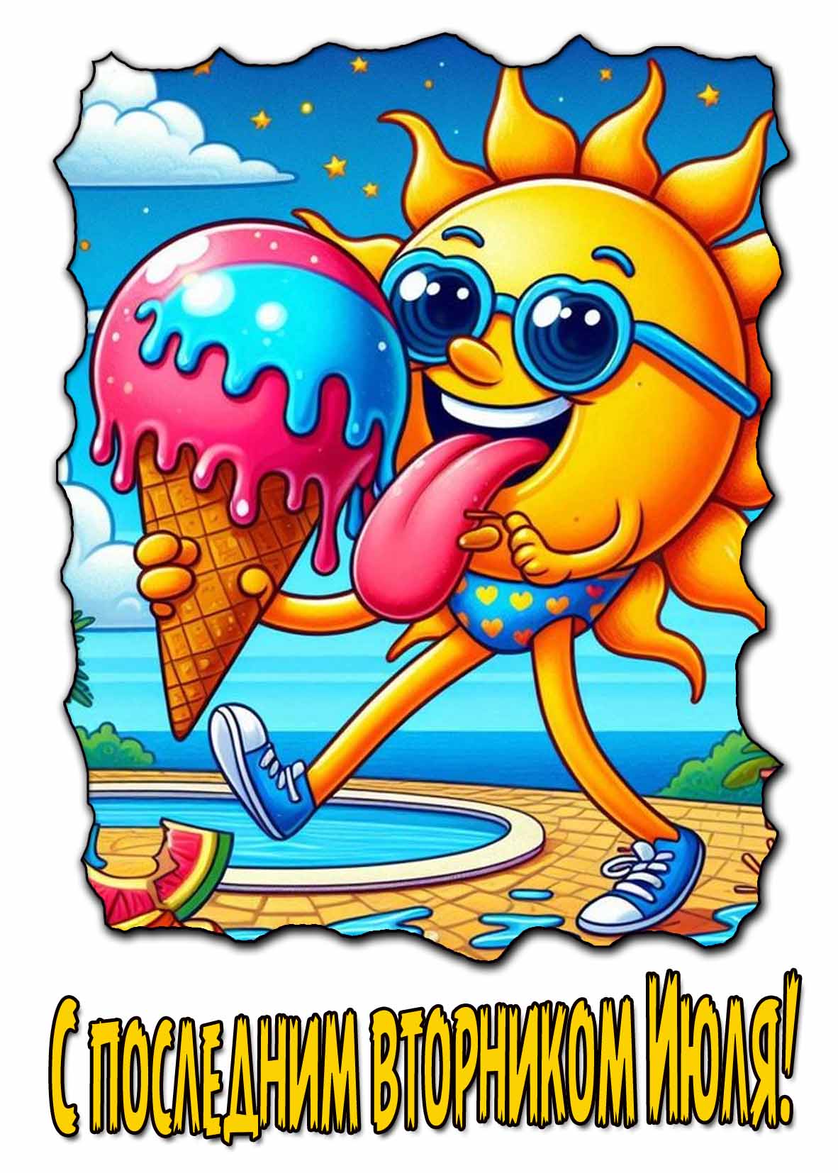 Смешная открытка с последним вторником Июля