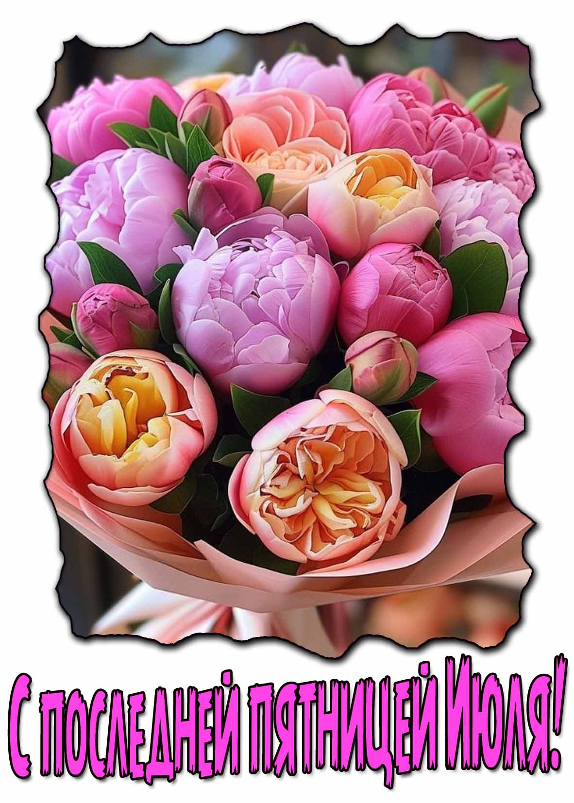 С последней Пятницей Июля! - открытка с красивым букетом цветов