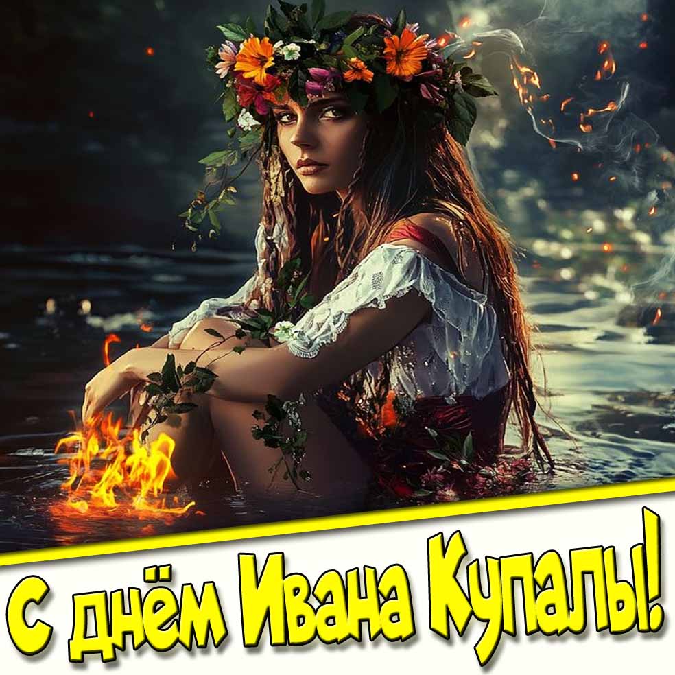 Открытка с днём Ивана Купалы с красивой девушкой