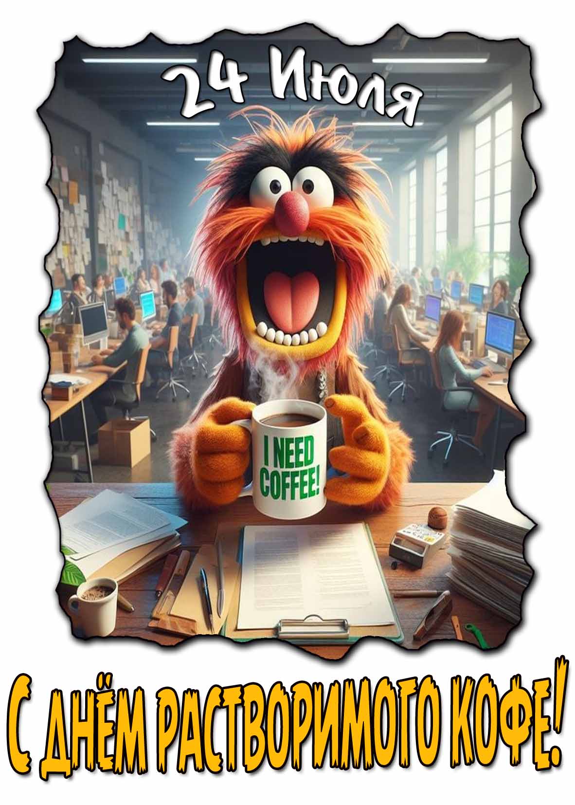 Прикольная открытка с днём растворимого кофе