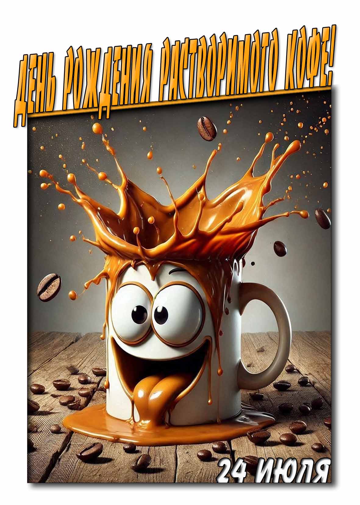 Прикольная открытка на день растворимого кофе 24 Июля