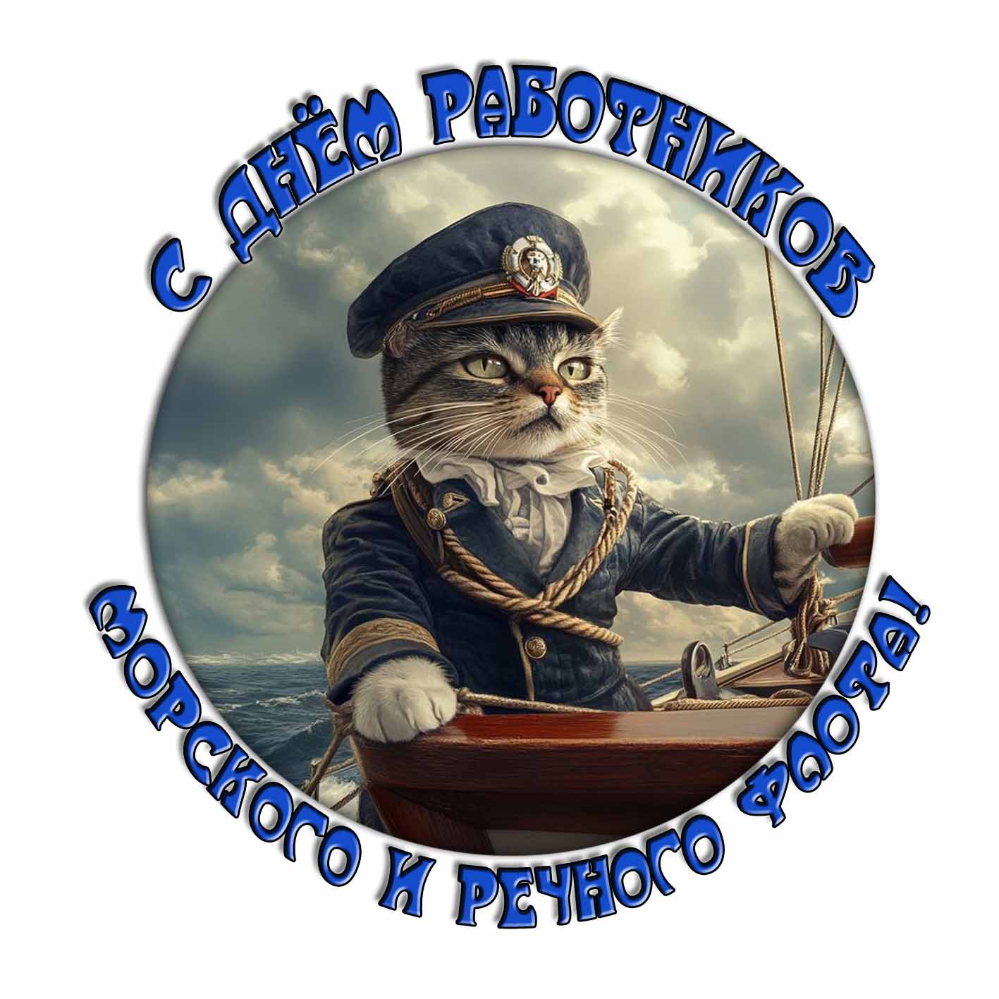 Прикольный стикер "С днём работников морского и речного флота!"