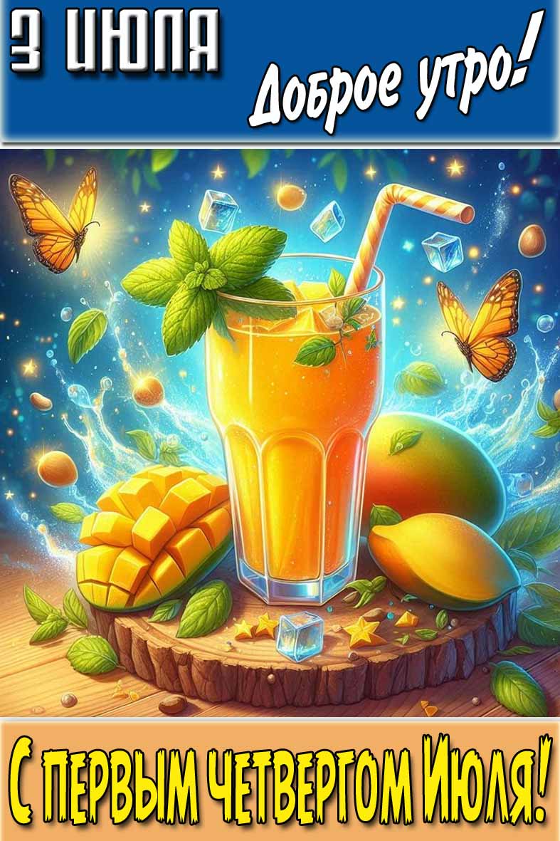 Красивая открытка "3 Июля доброе утро! С первым Четвергом Июля!"