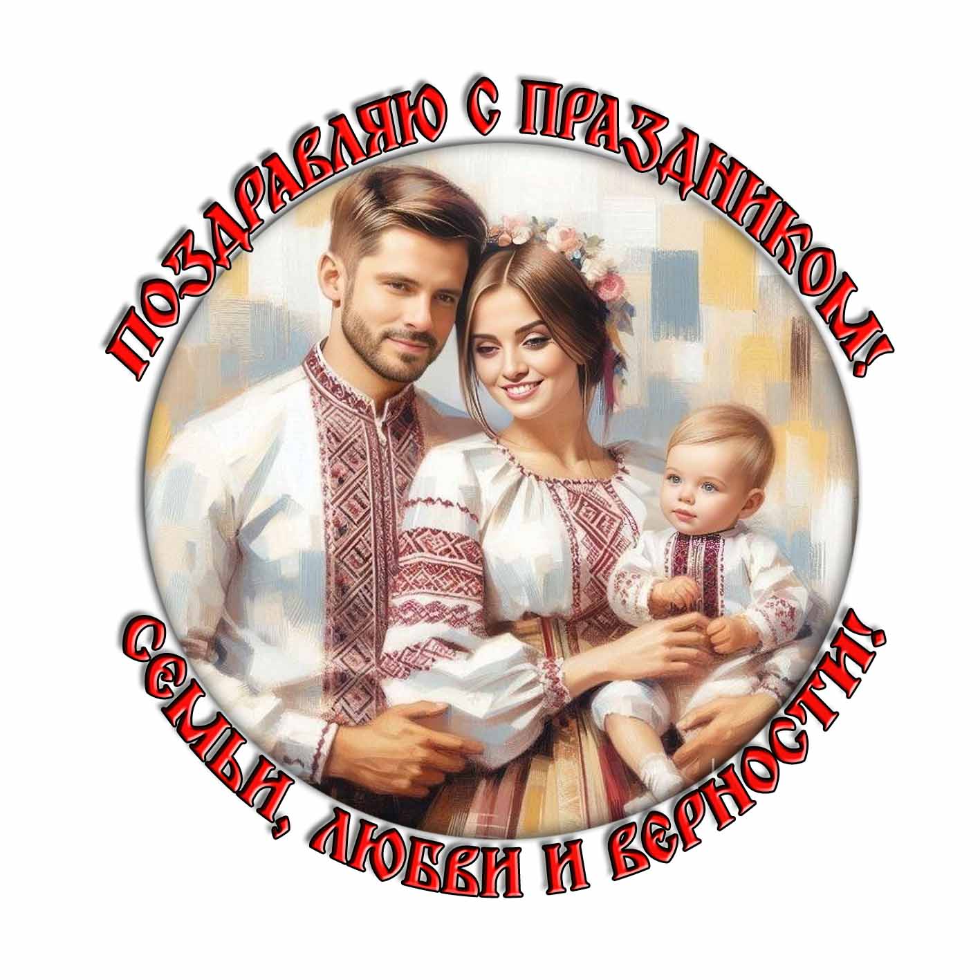 Стикер "Поздравляю с праздником! Семьи, любви и верности!"