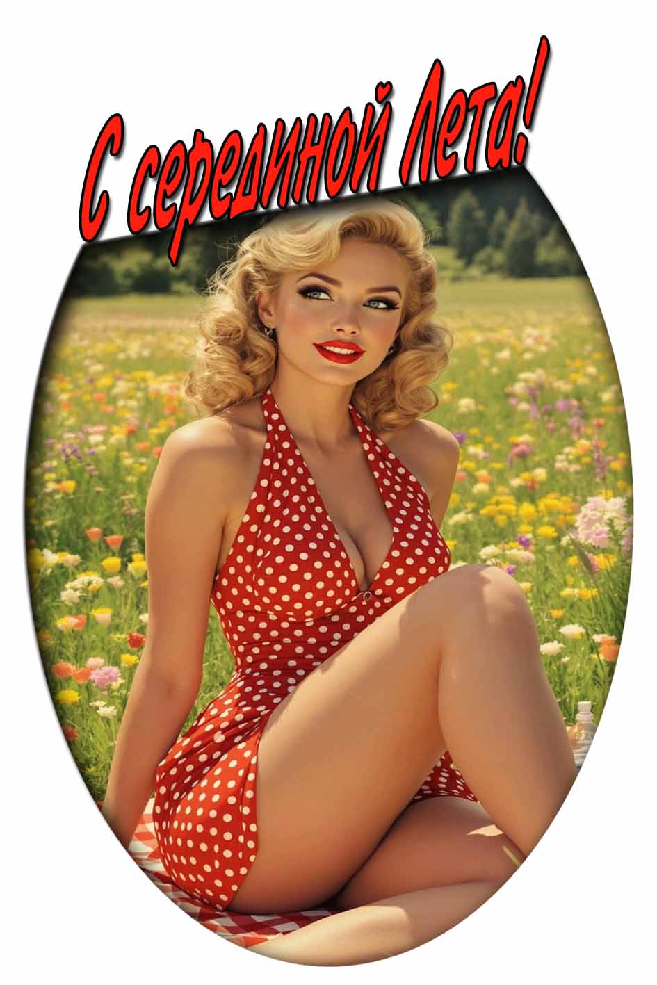 С серединой Лета! - открытка с красивой девушкой