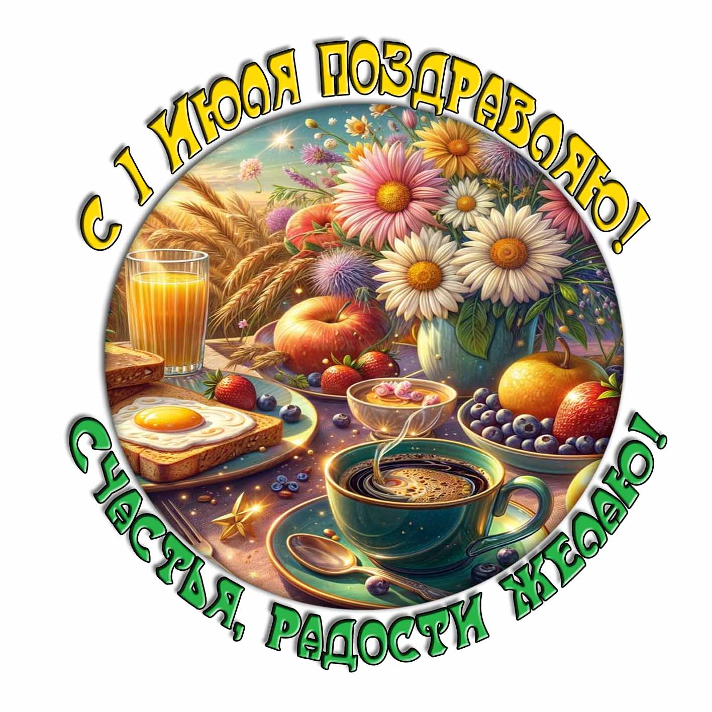 Стикер "С 1 Июля Поздравляю! Счастья, Радости желаю!"