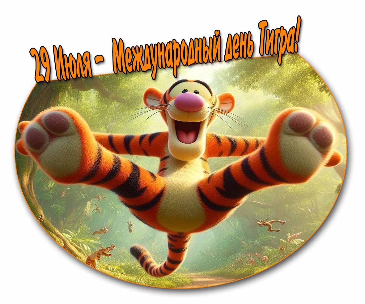 Мультяшная открытка на международный день тигра 29 Июля