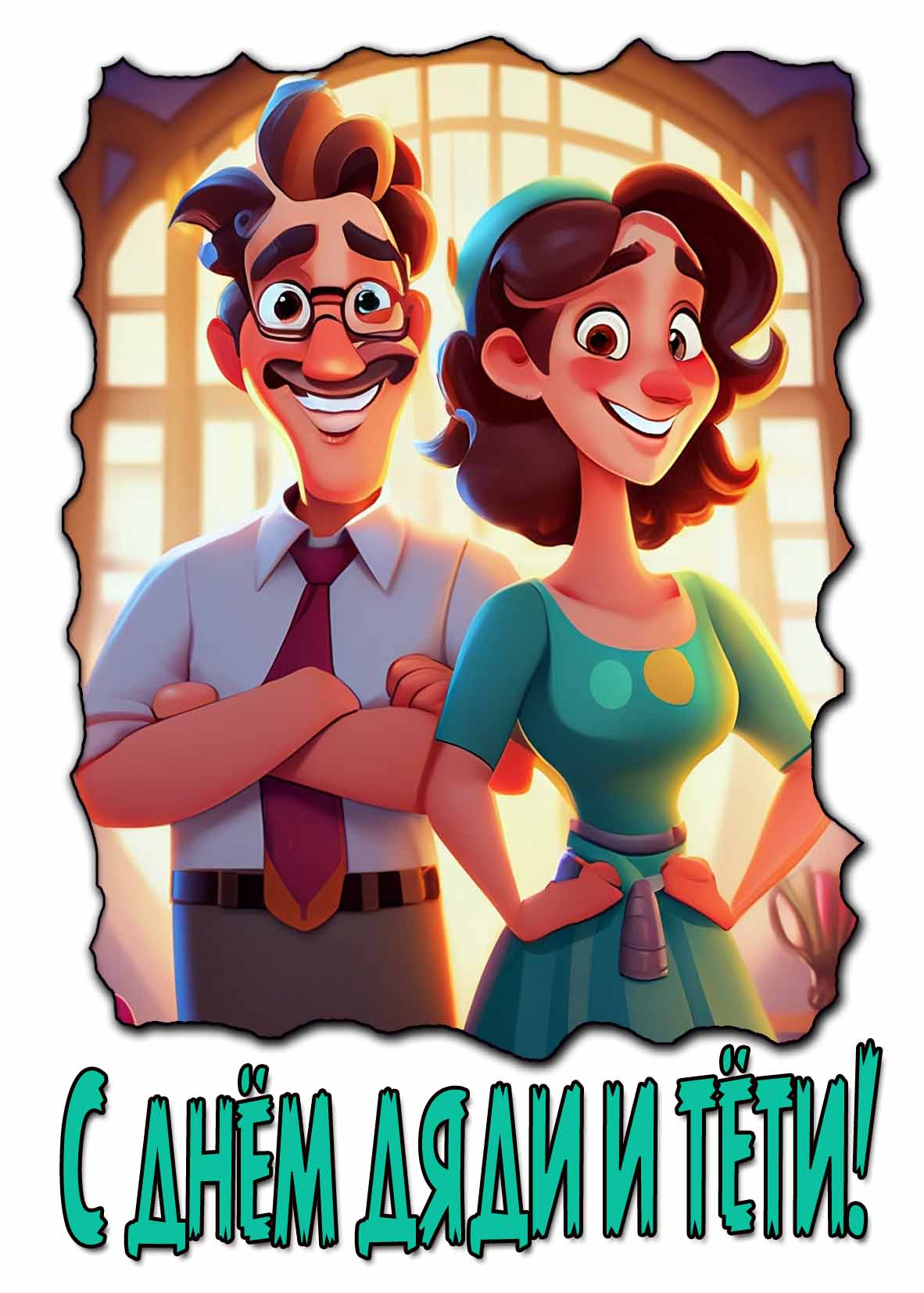 Мультяшная открытка с днём дяди и тёти