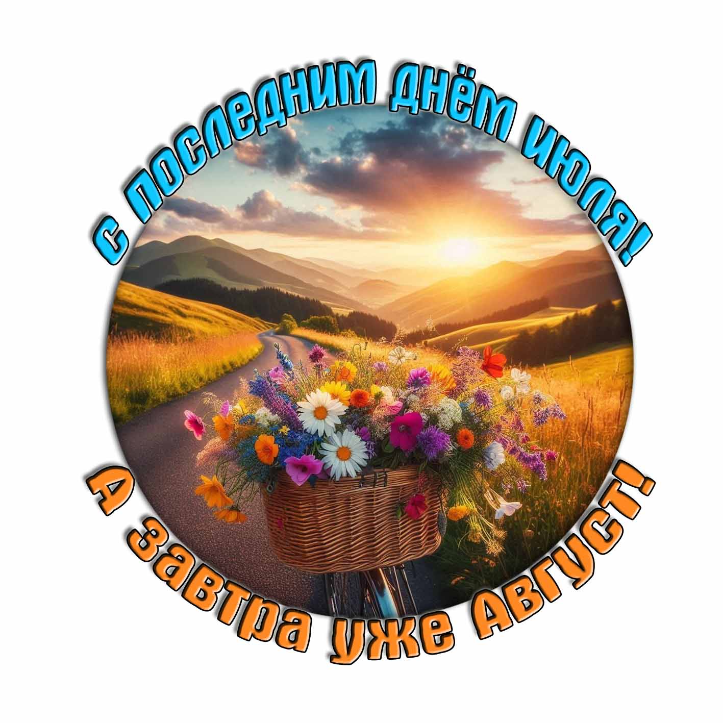 Стикер "С последним днём Июля! А завтра уже Август!"