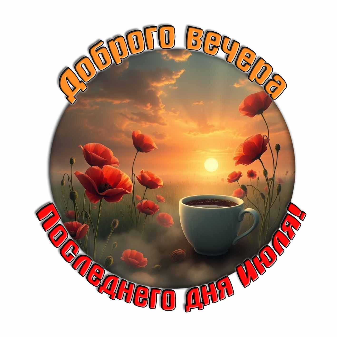 Открытка доброго вечера последнего дня Июля