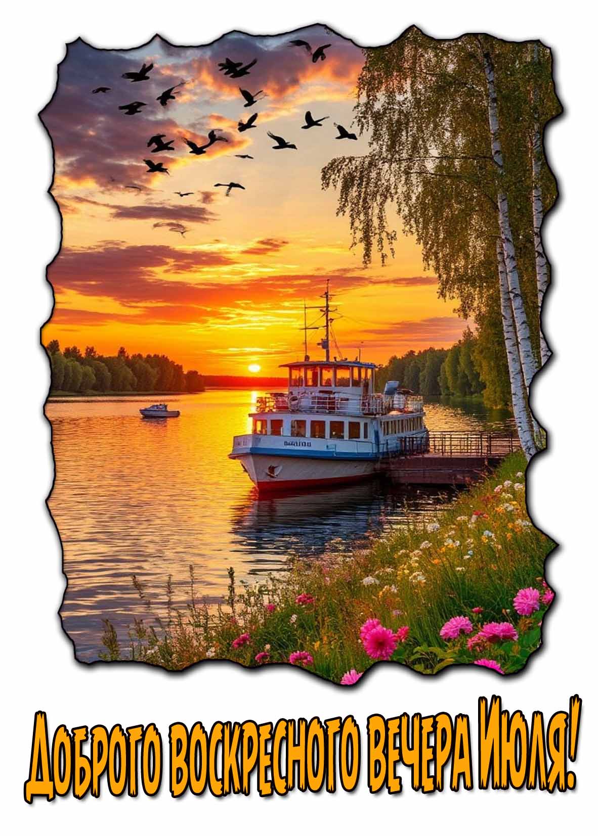 Красивая открытка с пожеланием доброго воскресного вечера июля