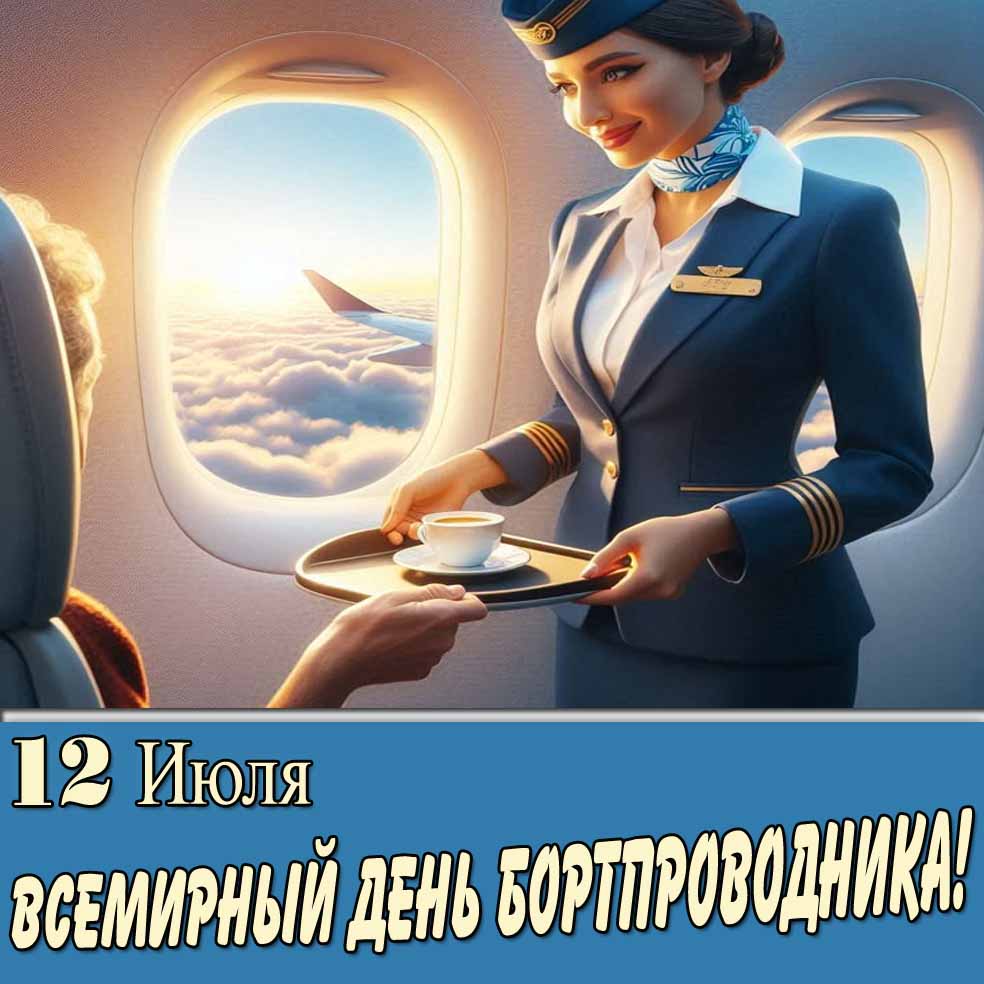 Открытка 12 Июля Всемирный день бортпроводника