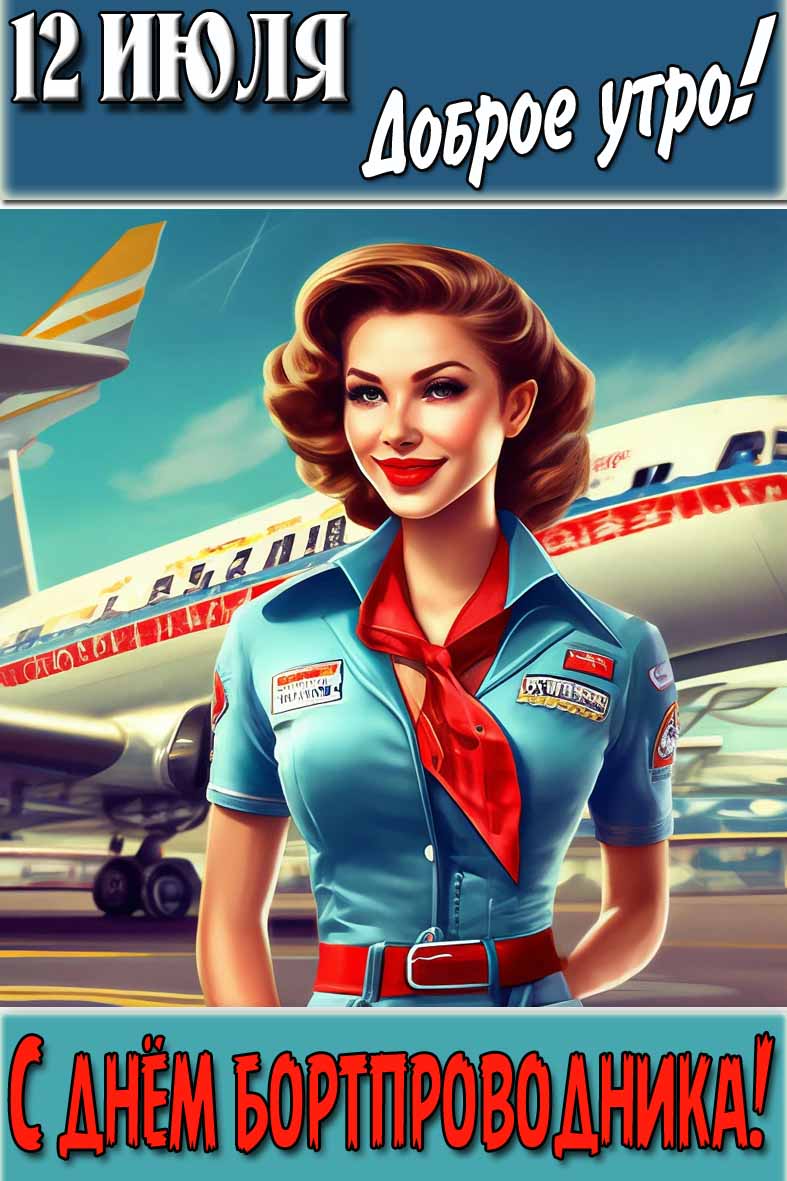 Открытка "12 Июля доброе утро! С днём бортпроводника!"