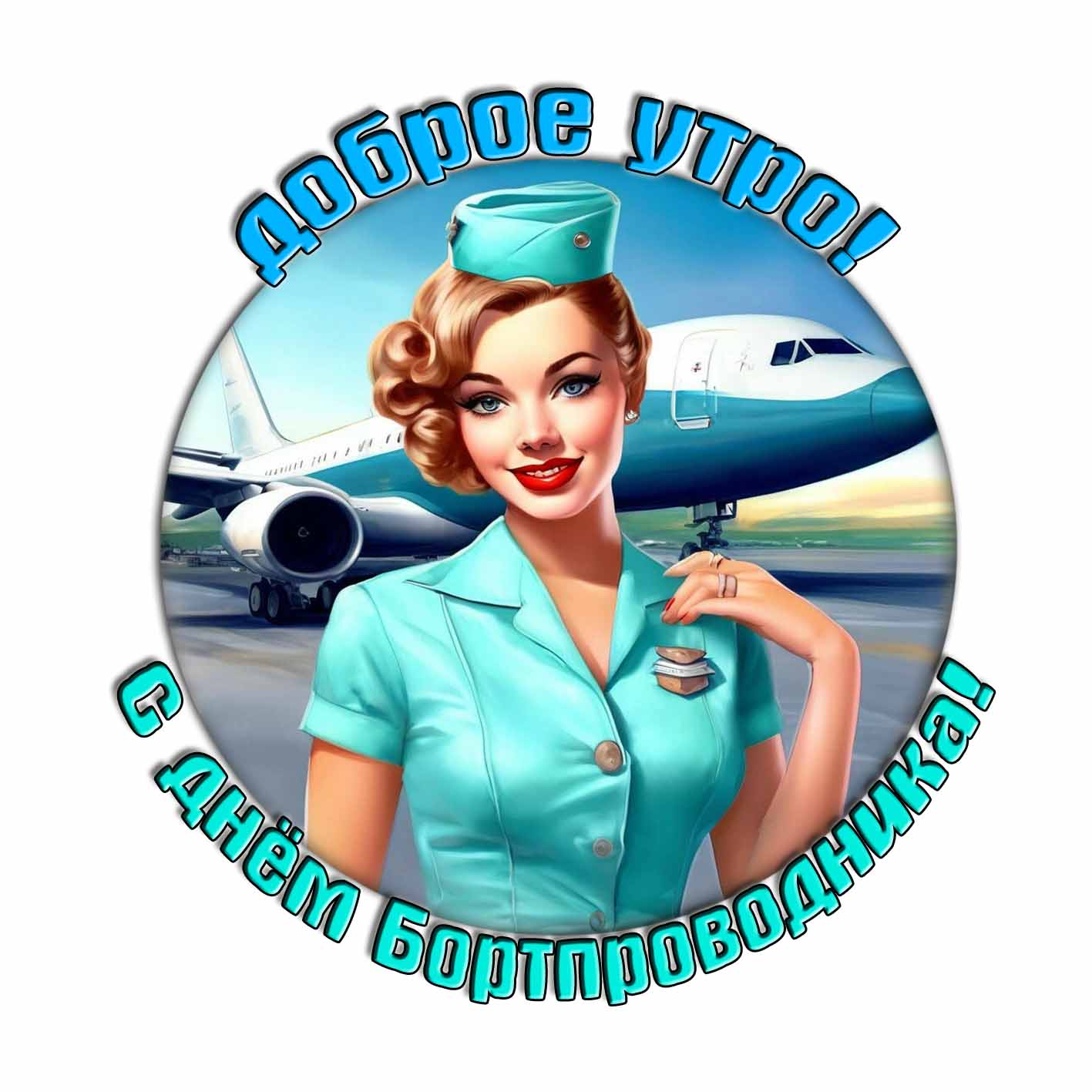 Стикер "Доброе утро! С днём бортпроводника!"