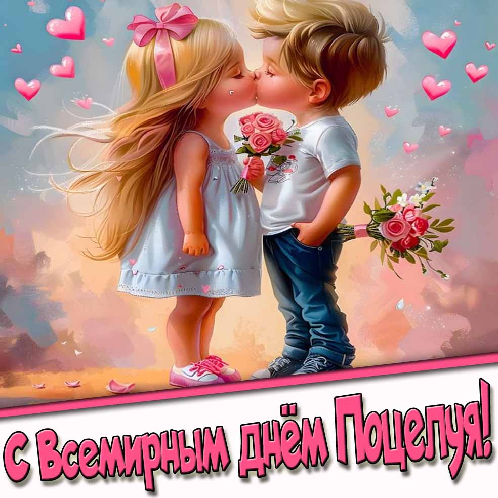 С всемирным днём поцелуя! - красивая детская открытка