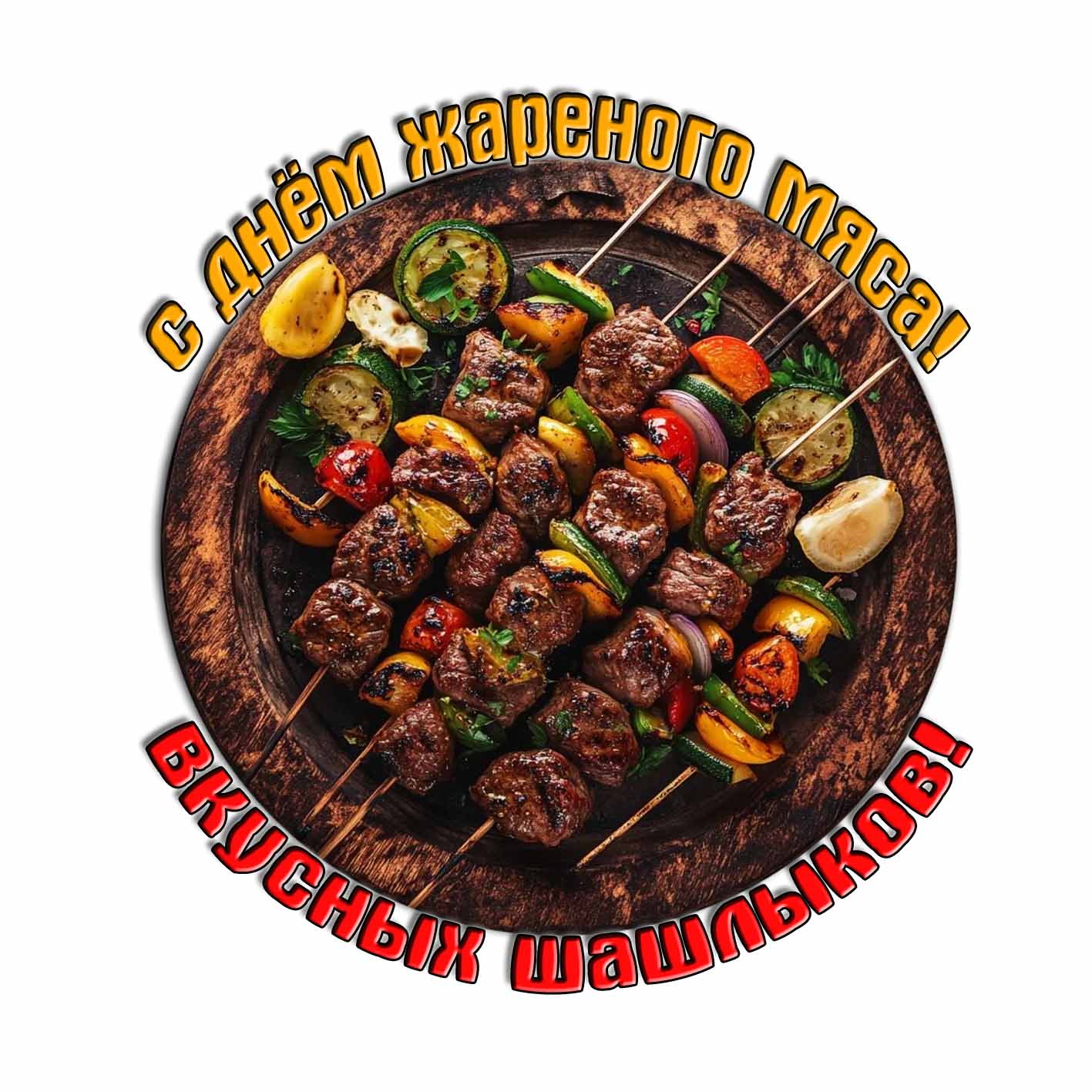 Стикер "С днём жареного мяса! Вкусных шашлыков!"