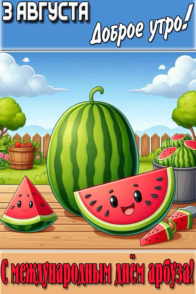 Открытка "3 Августа доброе утро! С Международным днём арбуза!"