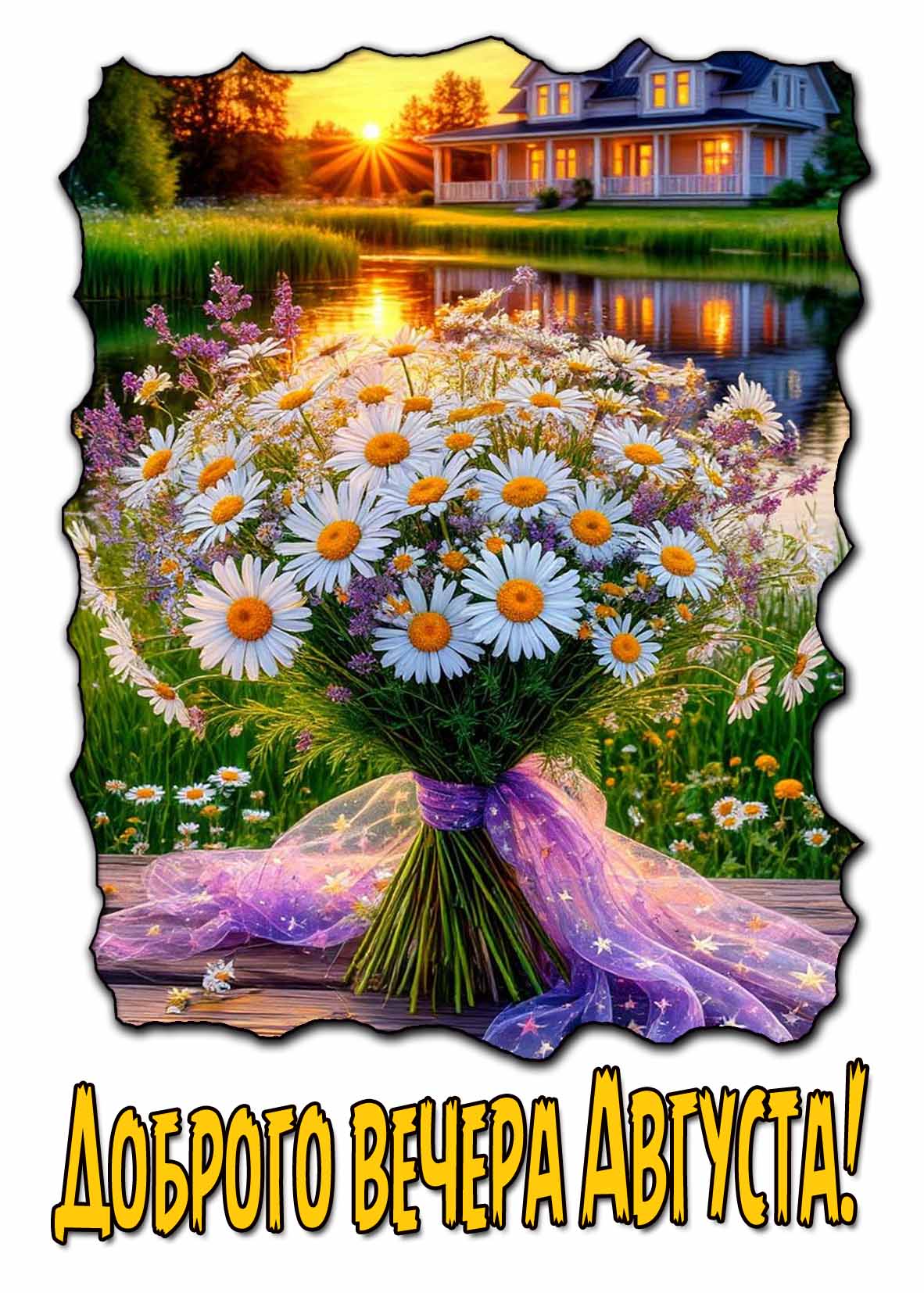 Доброго вечера Августа! - открытка с ромашками