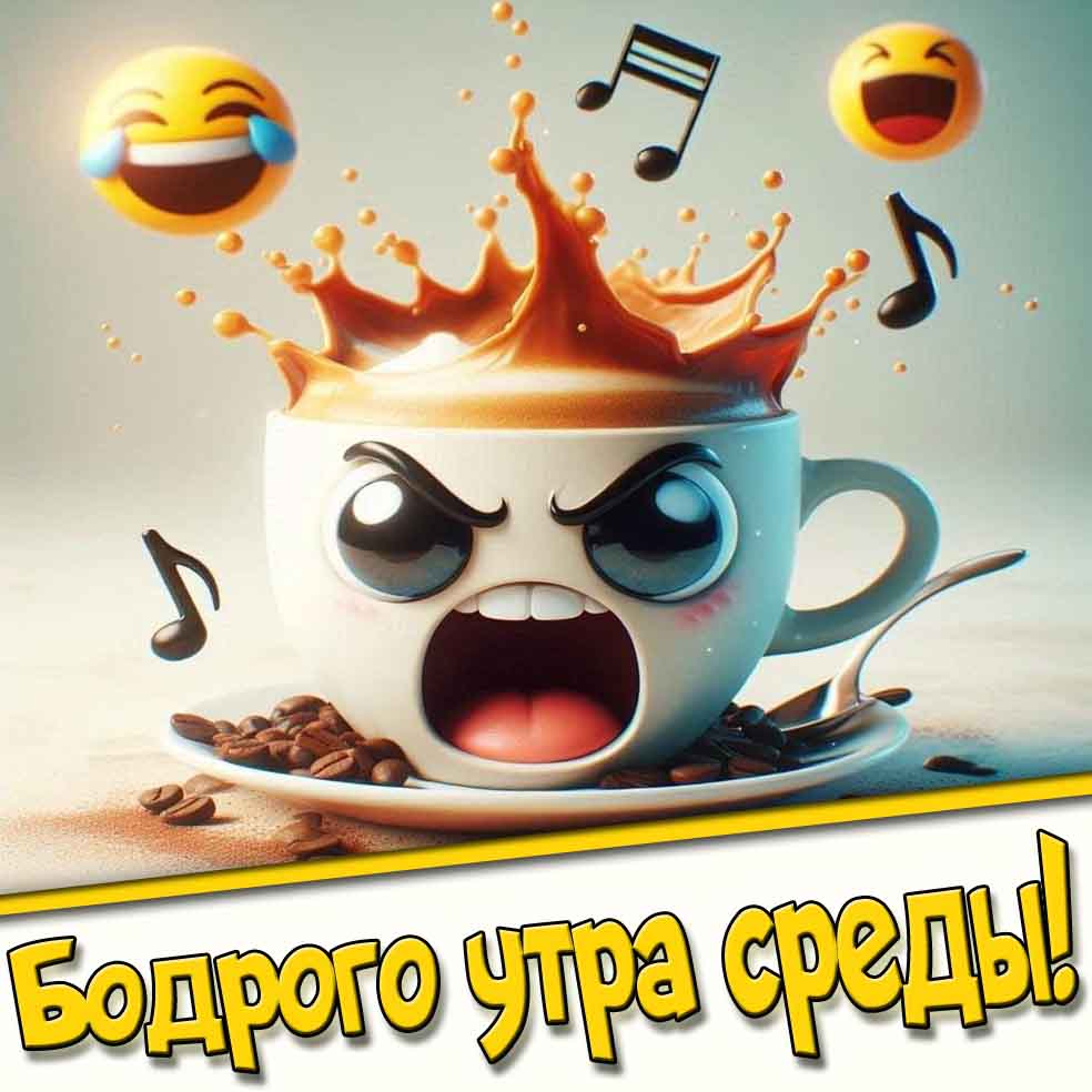 Бодрого утра Среды! - смешная картинка с кофе