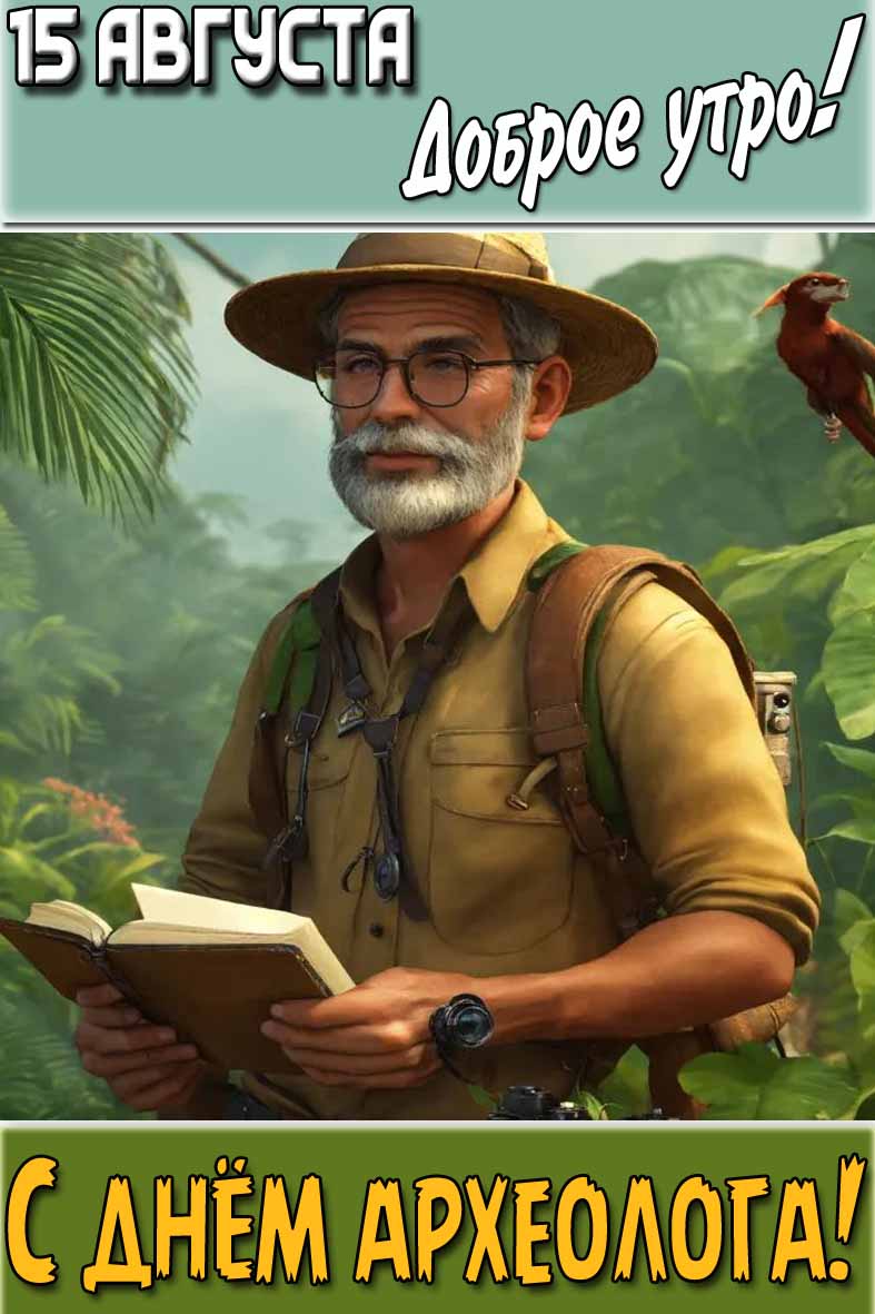 Открытка "15 августа доброе утро! С днём Археолога!"