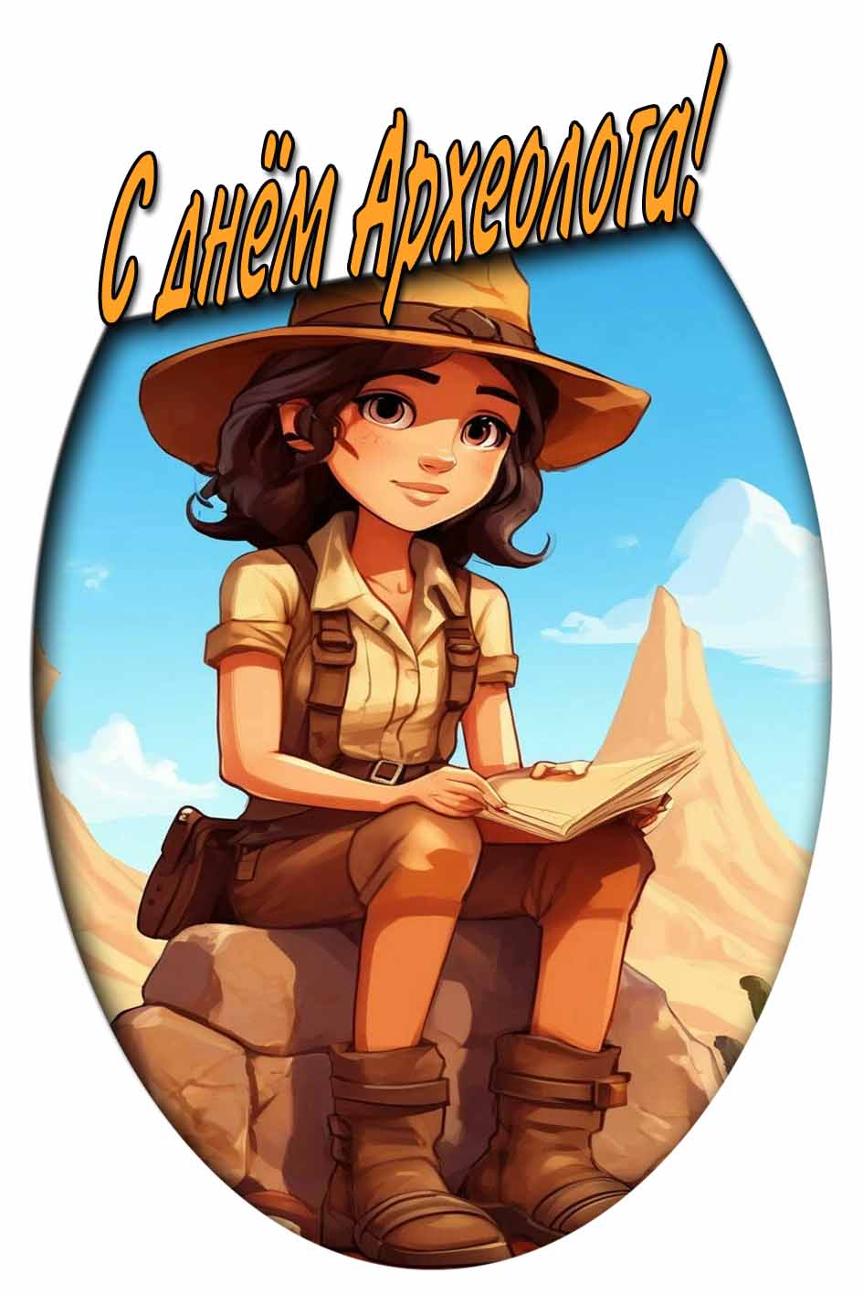 Мультяшная открытка с днём Археолога
