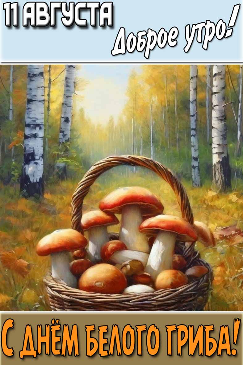 Открытка "11 Августа доброе утро! С днём белого гриба!"