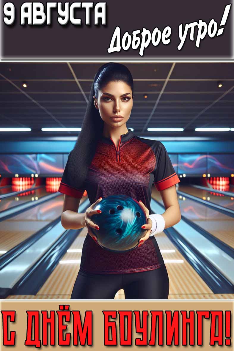 Открытка "9 августа доброе утро! С днём боулинга!"