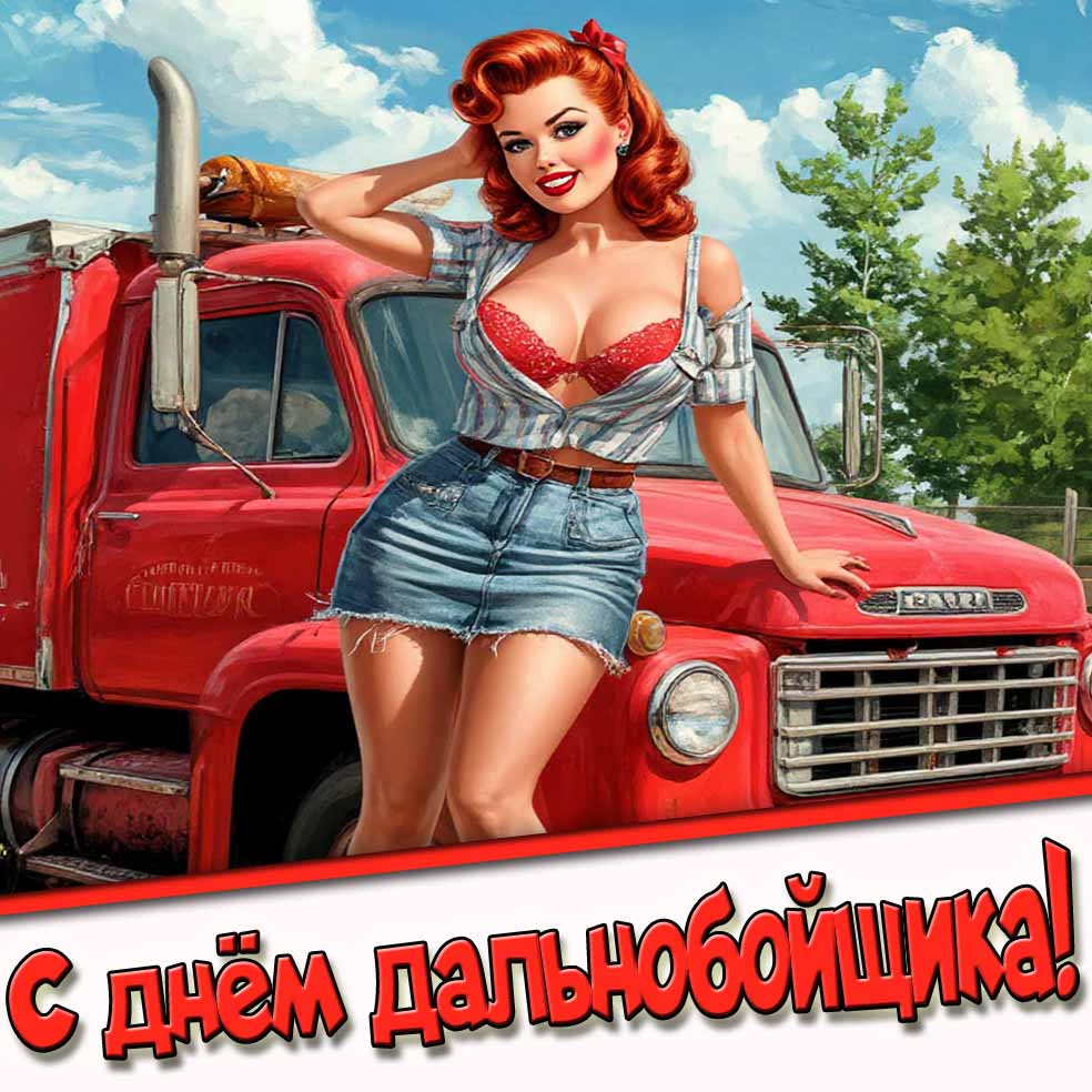 С днём дальнобойщика! - открытка с красивой девушкой