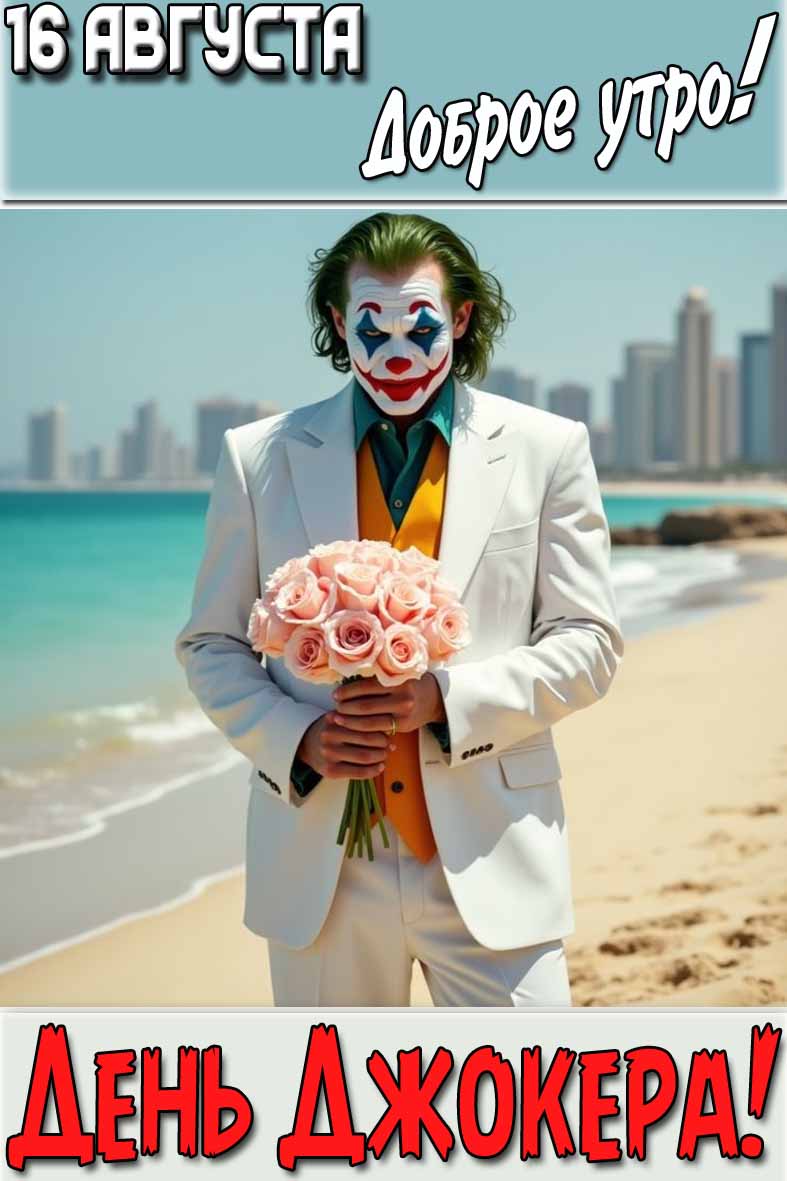 Открытка "16 августа доброе утро! День Джокера!"