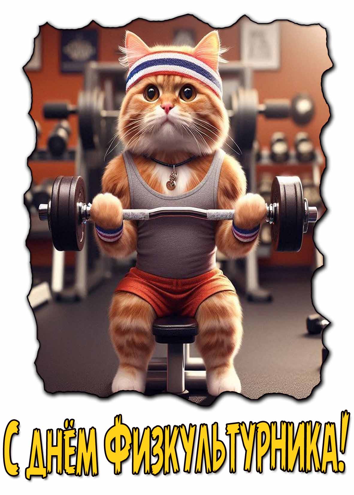 С днём физкультурника! - прикольная картинка с котом