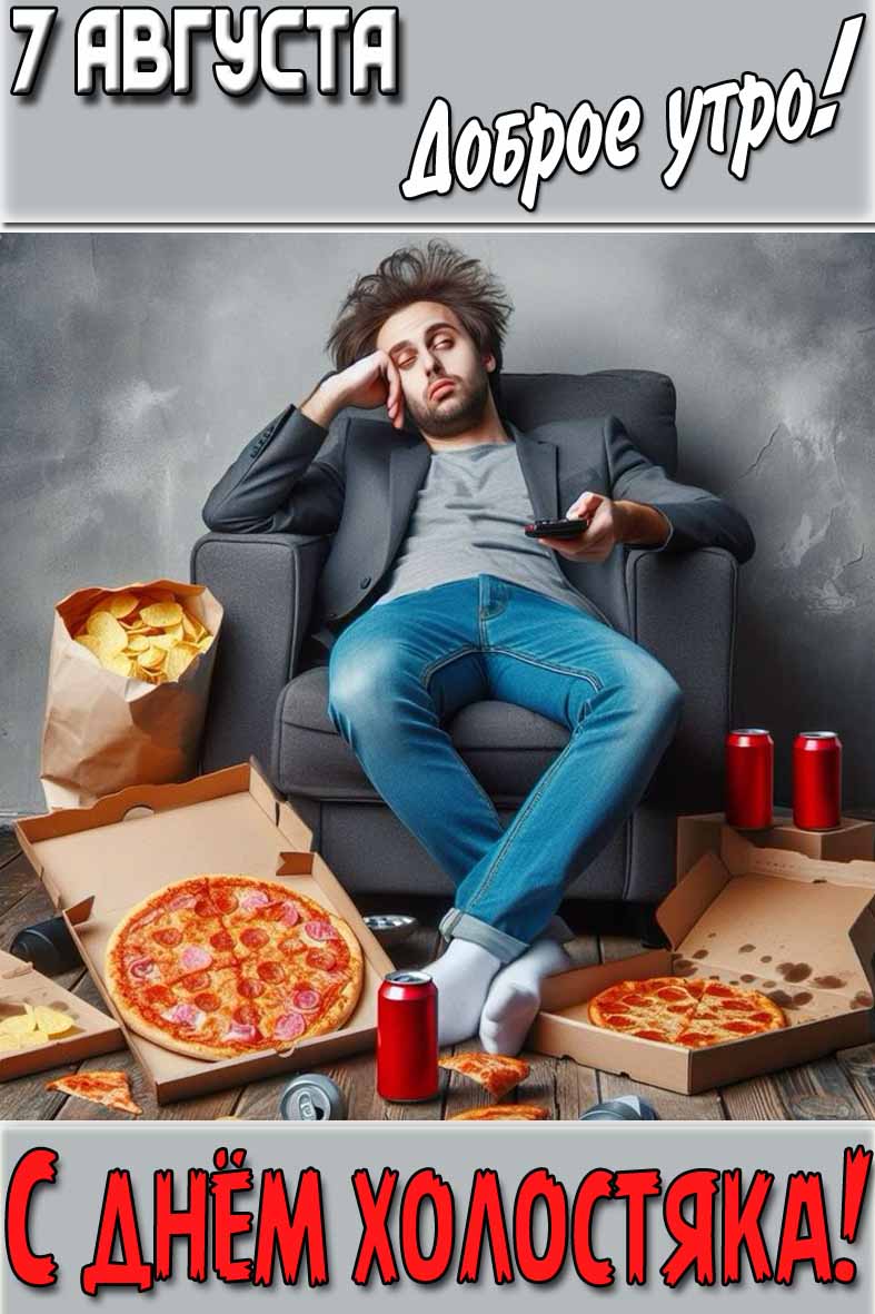 Открытка "7 августа доброе утро! С днём Холостяка!"