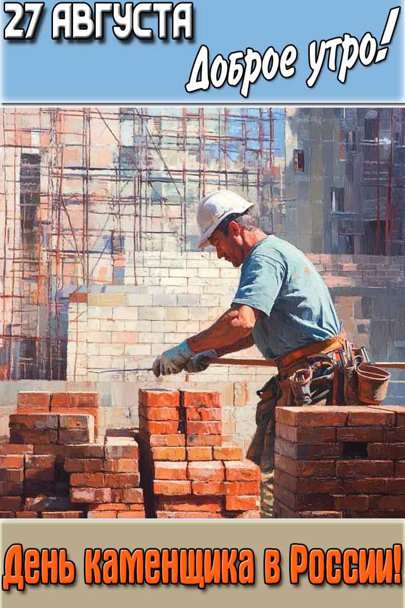 Открытка "27 августа доброе утро! День каменщика в России!"