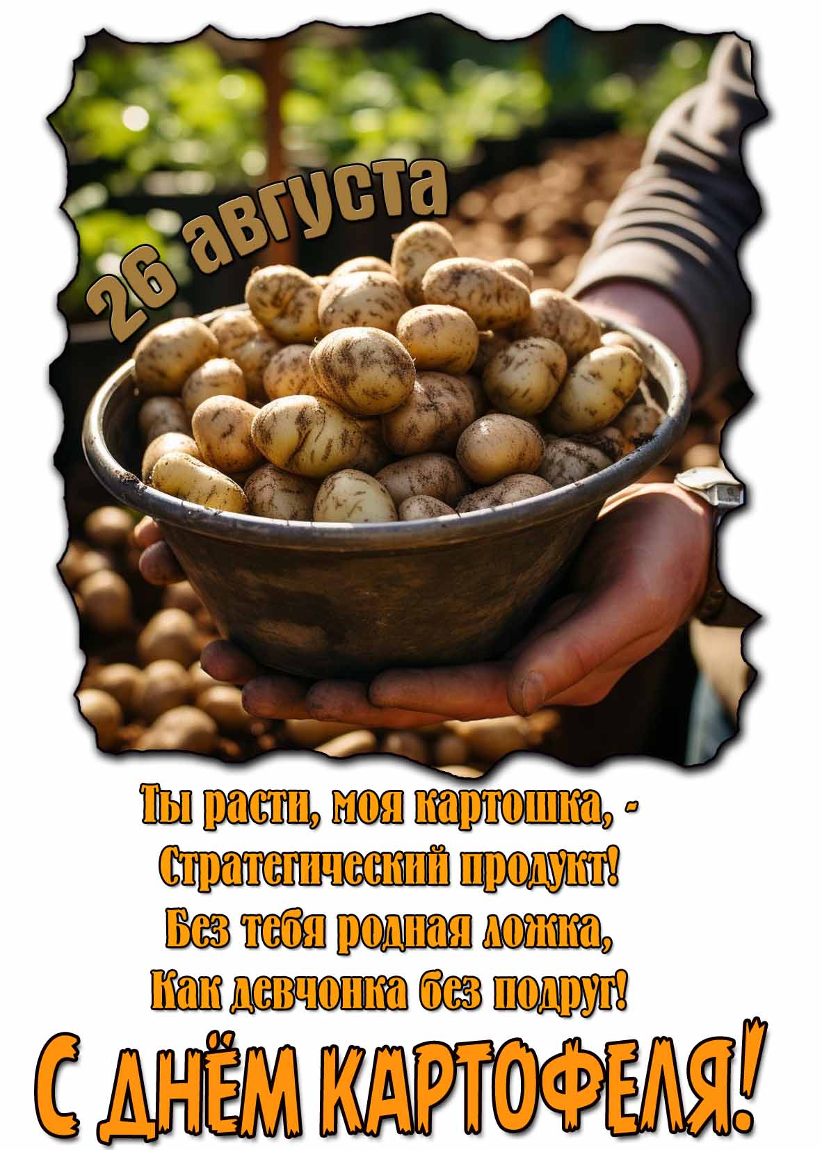 Открытка - поздравление с днём картофеля 26 августа