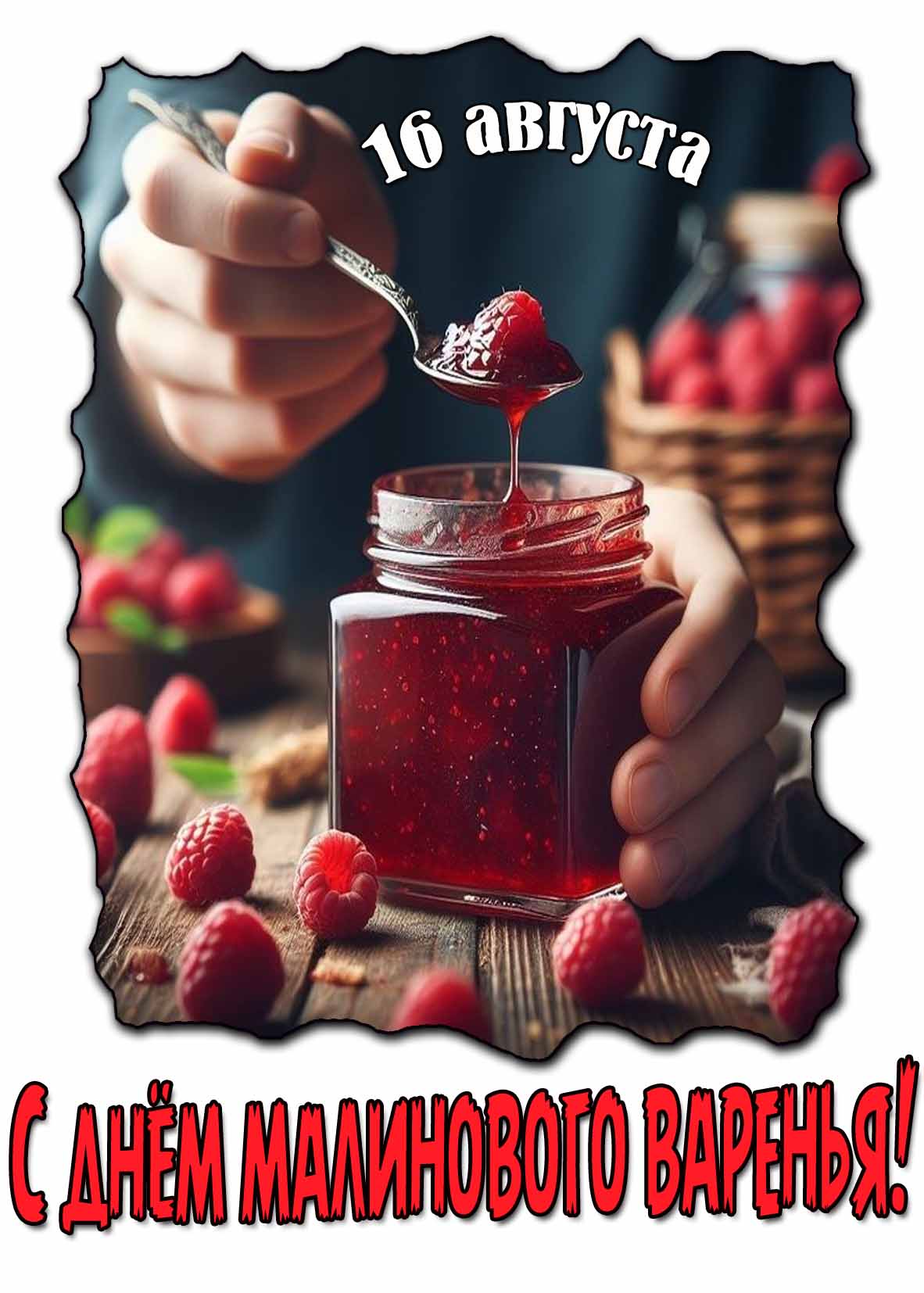 Красивая открытка с днём малинового варенья 16 августа