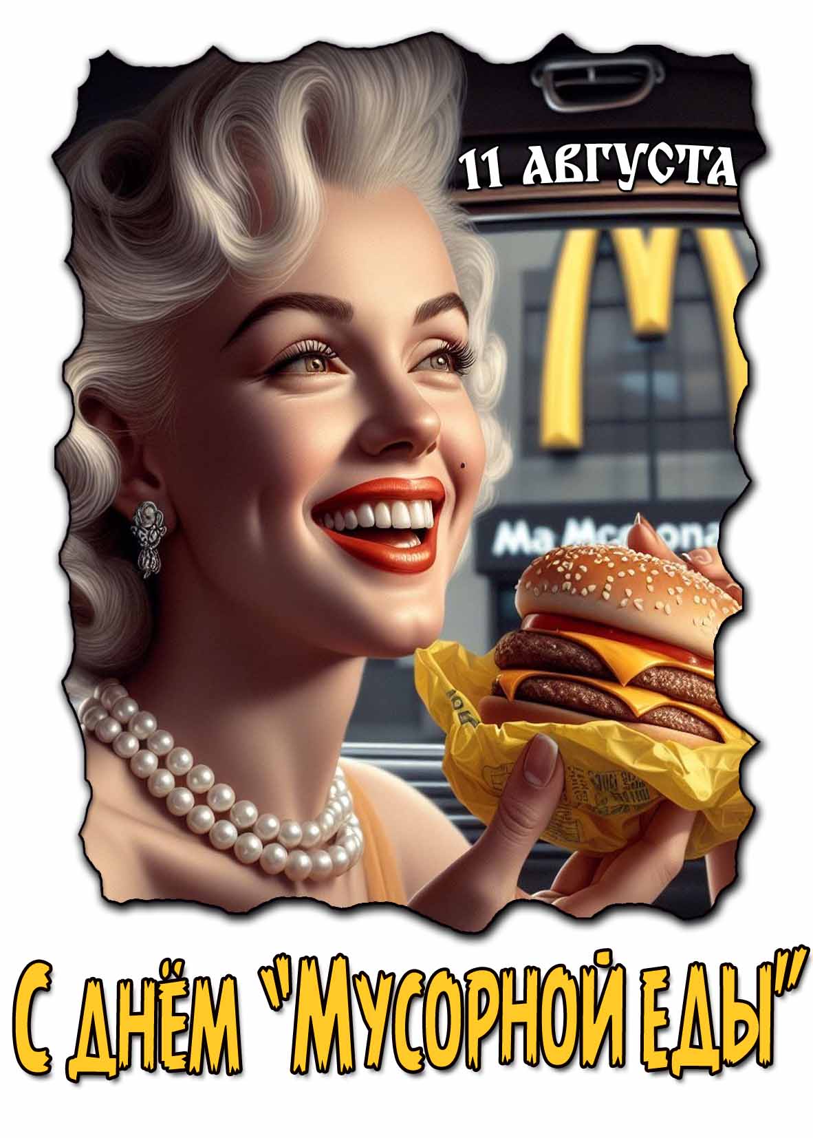 С днём «мусорной еды»! - открытка с красивой девушкой