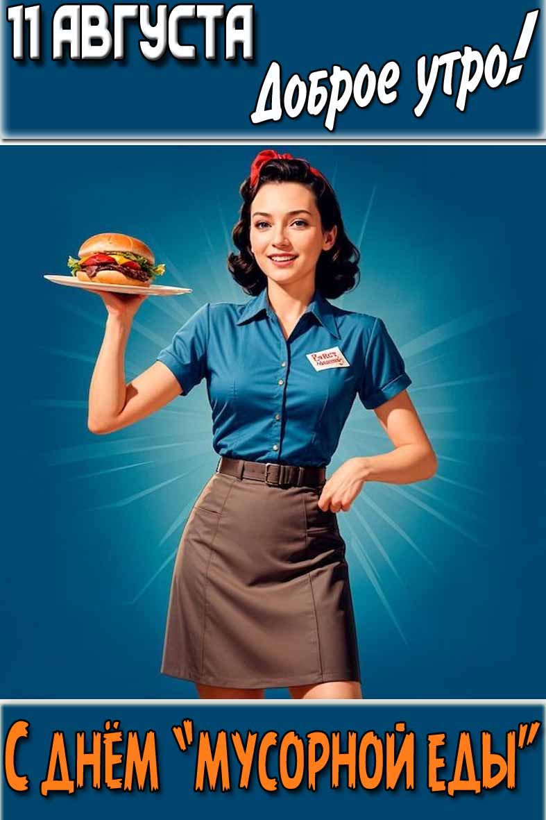 Открытка "11 августа доброе утро! С днём «мусорной еды»!"