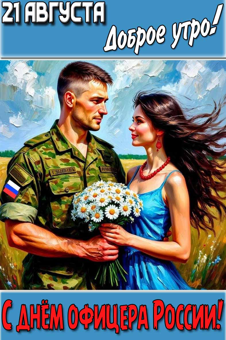 Открытка "21 Августа доброе утро! С днём офицера России!"