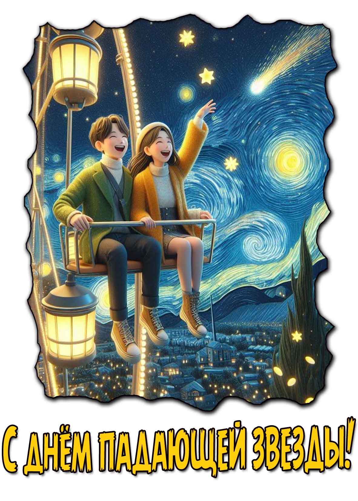 Романтическая открытка с днём падающей звезды