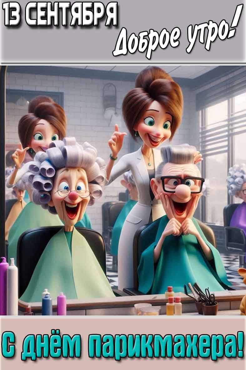 Открытка "13 сентября доброе утро! С днём парикмахера!"