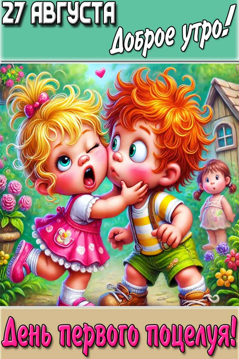 Открытка "27 августа доброе утро! День первого поцелуя!"