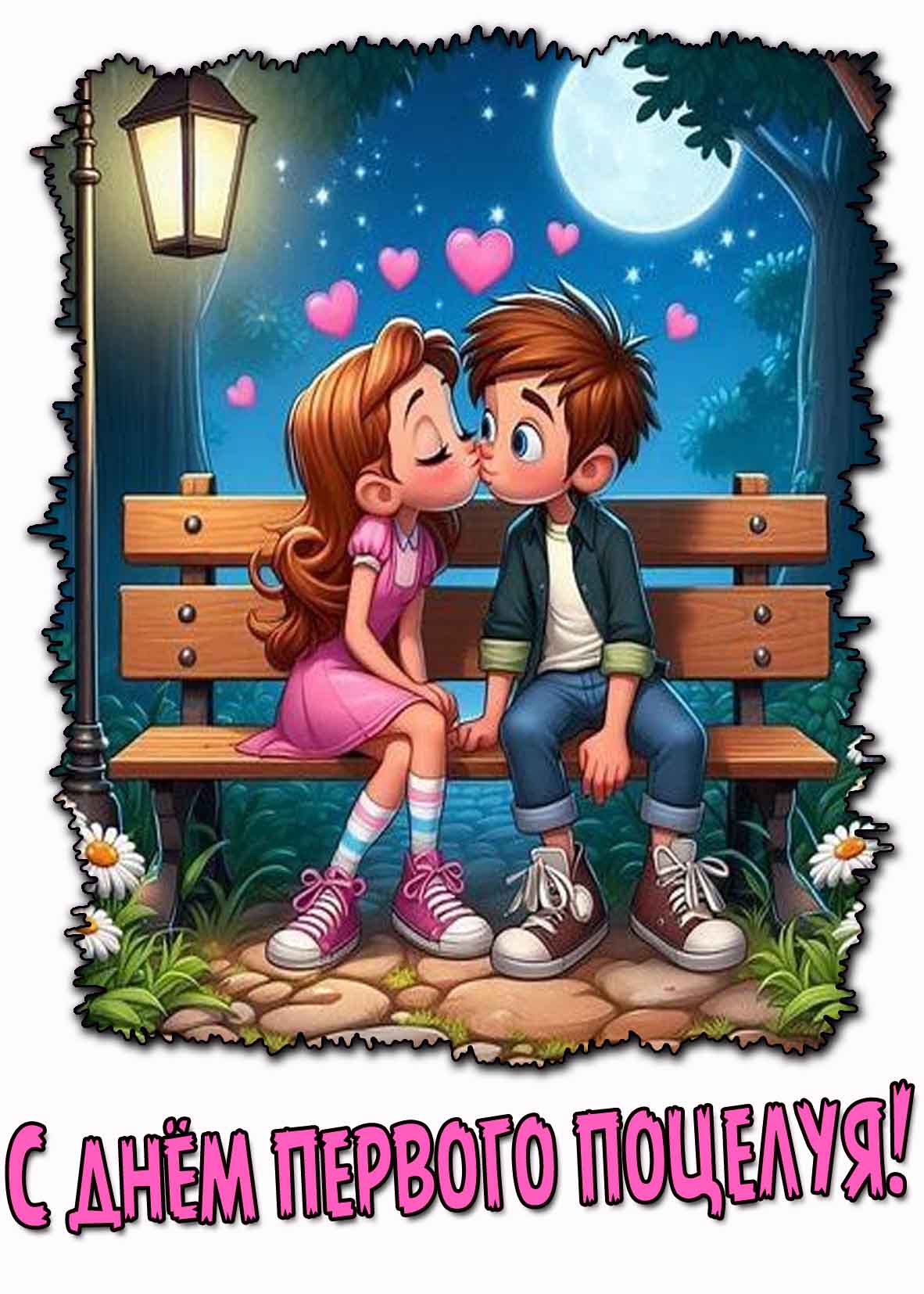 Прикольная открытка с днём первого поцелуя